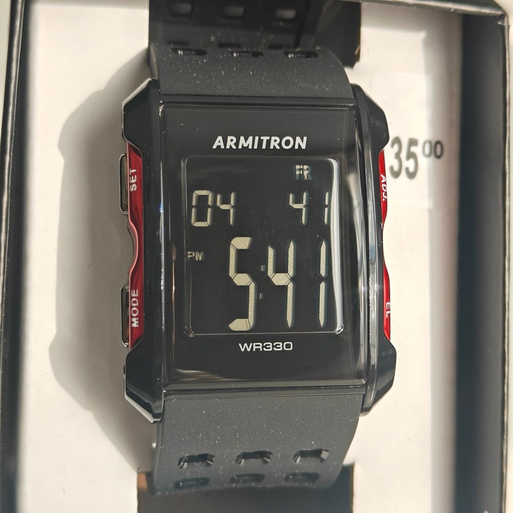 Armitron Pro Sport Mens Digital Watch Black Red Water Resistant New Box 165 Feet